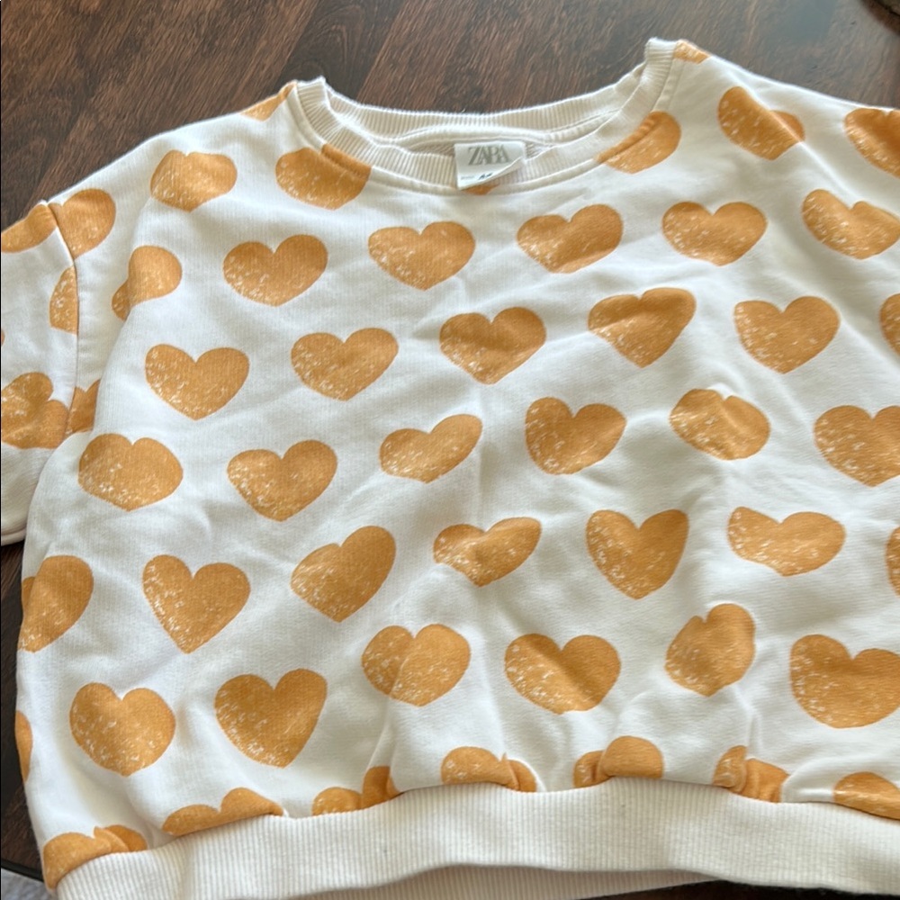 Zara White and Orange Heart Print Sweatshirt